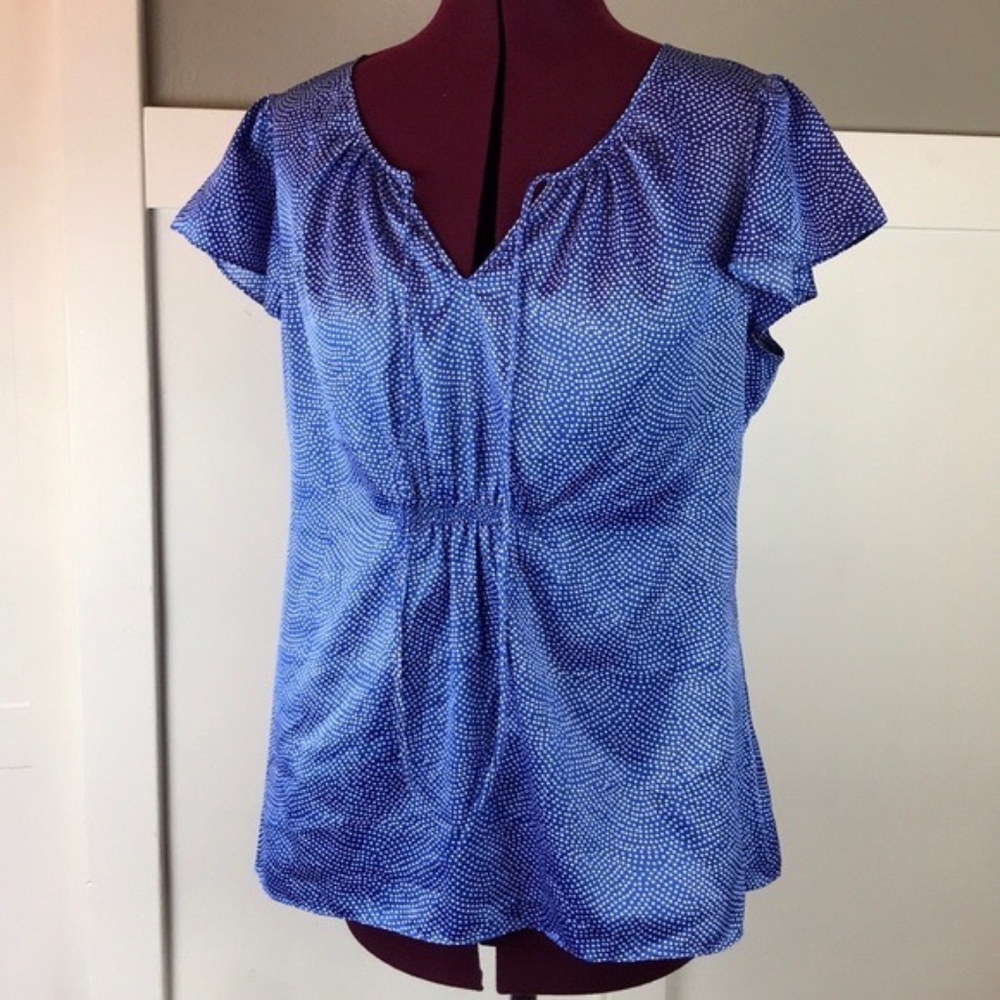 SOLD Banana Republic Blue White Polka Dot Silk Cap Sleeve Shirt Blouse Small